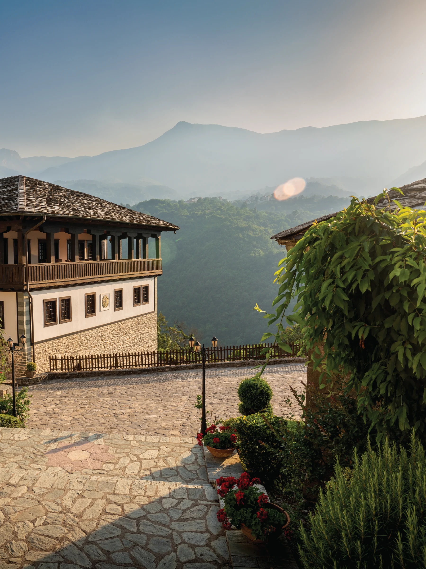 Bigorski Monastery and the surrounding mountain landscape.