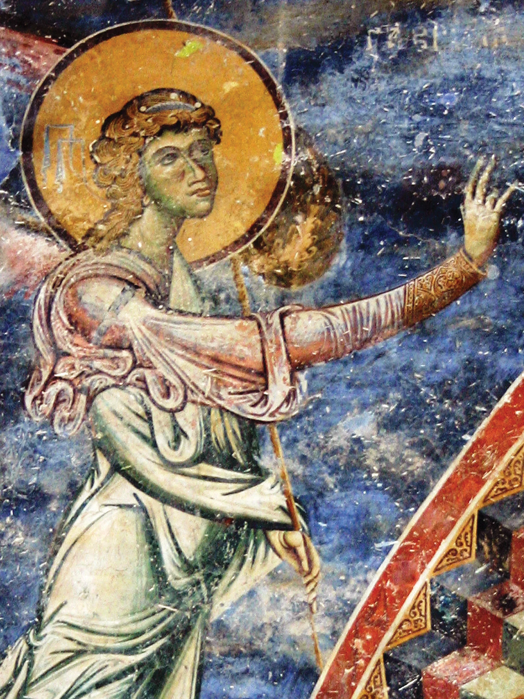 Detail of the Archangel Gabriel fresco at the Church of Saint George in Kurbinovo.