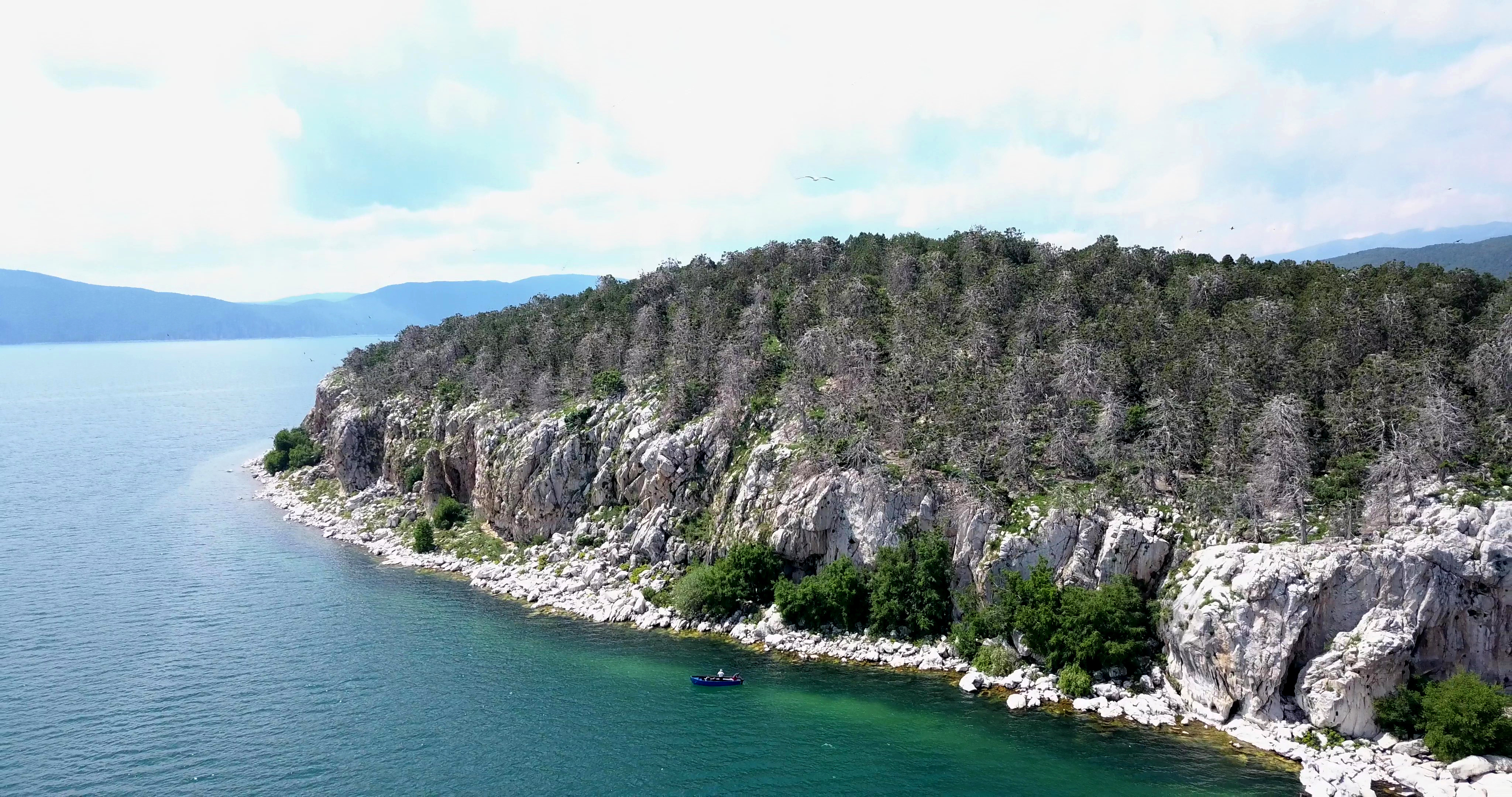 Golem Grad island shoreline on Lake Prespa.