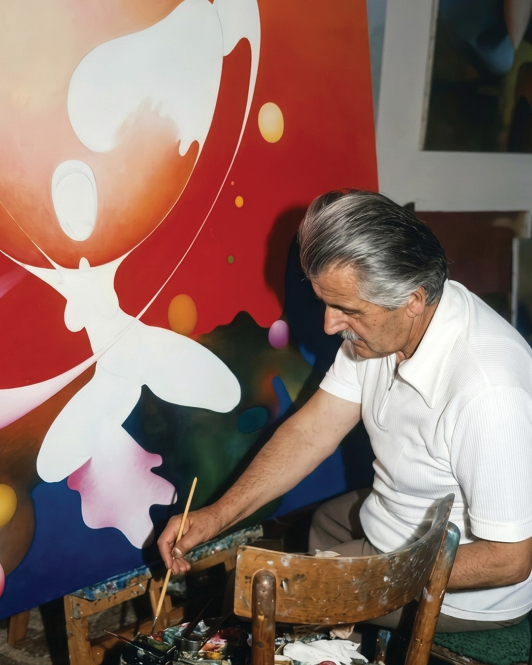 Vangel Naumovski painting in his studio
