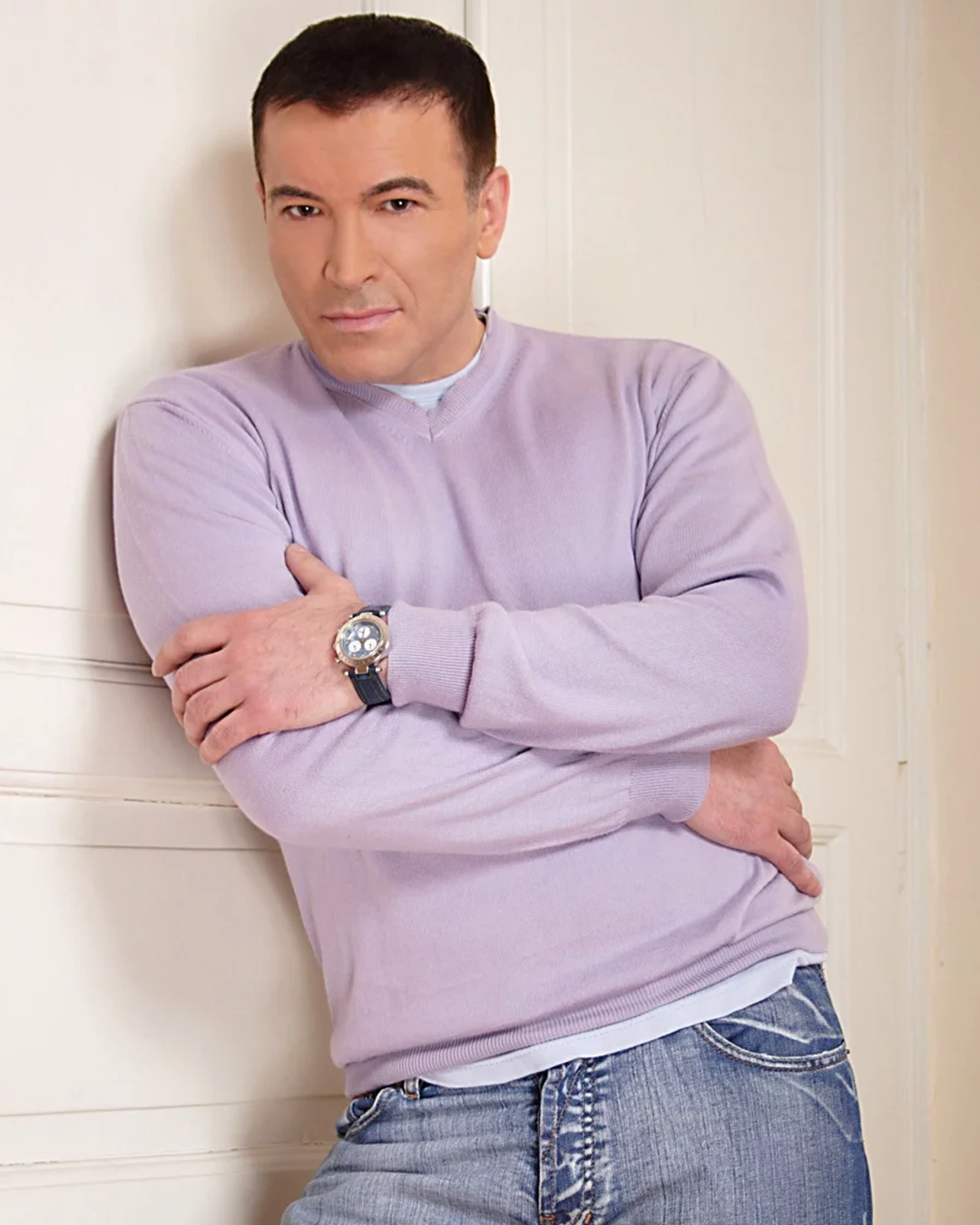 Vlado Janevski in a pale violet sweater